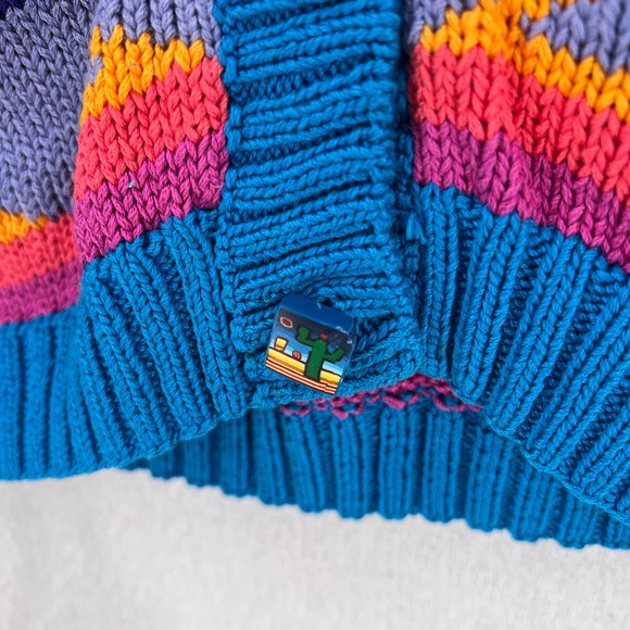 PERUVIAN CONNECTION Vintage Cardigan Sweater Womens Small Multi Cotton Geometric - Picture 8 of 16